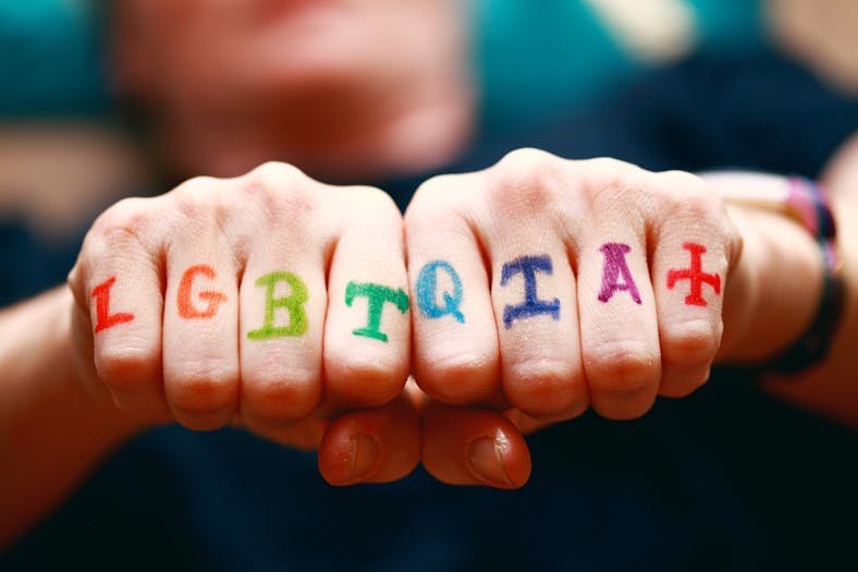 des poings liés avec les lettres lgbtqia+, ce paragraphe donne des conseils aux voyageurs lgbt