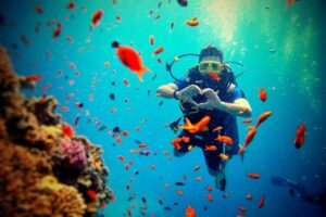Un homme fais de la plongée sous-marine à Sal au cap vert